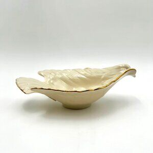 Lenox Ivory & Gold Trim Beautiful Bird Christmas Candy or Nut Dish Hostess Gift